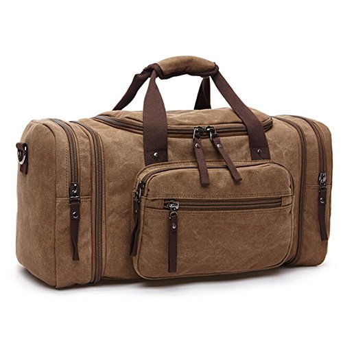 Toupons 20.8&quot; Large Canvas Travel Tote Luggage Men&#39;s Weekender Duffle Bag (Coffee)