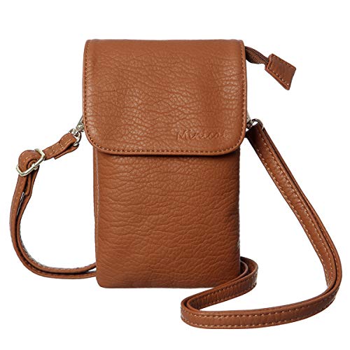 MINICAT Snythethic Leather Small Crossbody Bag Cell Phone Purse Wallet For Women(Brown)