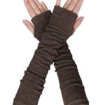 uxcell Lady Thumb Hole Stretch Wrist Arm Warmer Fingerless Gloves Pair, One Size, Brown
