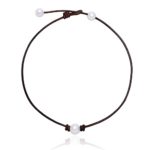 MAIMANI Handmade Single Freshwater Cultured Pearl Choker Necklace Bead on Black Genuine Leather 14-18″