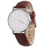 Aurora Men’s Casual Business Analog Quartz Waterproof Wrist Watch with Light Brown Leather Band-Silver