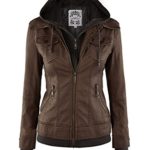 LL WJC664 Womens Faux Leather Jacket with Hoodie XL COFFEE