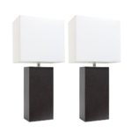 Elegant Designs LC2000-BWN-2PK 2 Pack Leather Lamps 2 Pack Modern Leather Table Lamps with White Fabric Shades, Espresso Brown