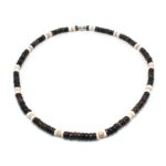 5mm Dark Brown Coco Bead Hawaiian Surfer Necklace with White Puka Shell & Coco Bead Accents, Barrel Lock