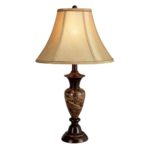 Home Source Industries LMP106 Traditional Cappuccino Table Lamp with Faux Marble Detail and Fabric Shade, 24.5-Inch Tall
