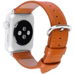 Apple Watch Bands, Fullmosa Yona Series Light Brown Genuine Calf Leather Strap Replacement Band with Stainless Metal Clasp for Apple Watch Series 1 Series 2, Light Brown,38mm