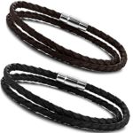 Jstyle Braided Leather Bracelets for Men Women Bangle Bracelets Magnetic Clasp Wristband 7.5-8.5 Inch