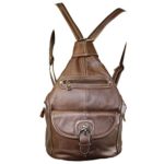 Women’s Genuine Leather Sling Purse Handbag Convertible Shoulder Bag Tear Drop Backpack Mid Size Brown