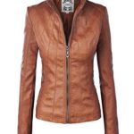 LL WJC877 Womens Panelled Faux Leather Moto Jacket L CAMEL