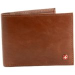 Alpine Swiss Mens Leather Wallet 2-In-1 Bifold Flip up Removable Card Case Brown