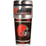 NFL Cleveland Browns Metallic Travel Tumbler, Stainless Steel and Black Vinyl, 16-Ounce