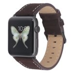 Apple Watch Band, 42mm WELLFIT Genuine Nubuck Leather iWatch Band Strap Replacement Wristband with Metal Adapter Clasp Buckle for All Apple Watch 42mm (Dark Brown Band with Black Buckle and Adapter)