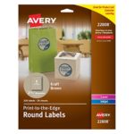 Avery Permanent Print-To-The-Edge Round Labels, Laser/InkJet, 2.5-Inch, Brown Kraft, Pack of 225 (22808)