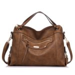 Realer Large Capacity PU Leather Handbag for Women Office Shoulder Bag Brown