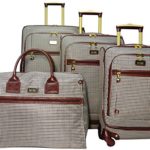 Nicole Miller Taylor Set of 4: Box Bag, 20″, 24″, 28″ Spinner Luggages (Brown Plaid)