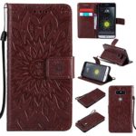 A-slim(TM)Fashion Sun Pattern Embossed PU Leather Magnetic Flip Cover Card Holders & Hand Strap Wallet Purse Cover Case for LG G5(Brown)