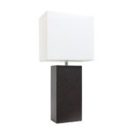 Elegant Designs LT1025-BWN Modern Leather Table Lamp with White Fabric Shade, Espresso Brown