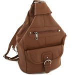 Womens Leather Convertible 7 Pocket Medium Size Tear Drop Sling Backpack Purse Shoulder Bag, Light Brown