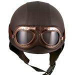 Leather Goggles German Vintage Style Half 1/2 Helmet Motorcycle Biker Cruiser Scooter Touring Helmet (Brown)