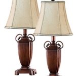Kings Brand Antique Brushed Red With Light Brown Fabric Shade Table Lamps, Set of 2