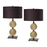 AEO AEO-LT8106ES Table Lamp Set of 2, Brown Shade & Espresso Two Chime Base, 28.5 inch Tall For Bedroom, Living Room, & Office
