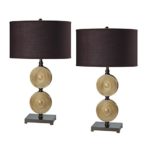 AEO AEO-LT8106ES Table Lamp Set of 2, Brown Shade & Espresso Two Chime Base, 28.5 inch Tall For Bedroom, Living Room, & Office