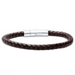 Oxford Ivy Braided Dark Brown Leather Mens Bracelet 6 mm 8 1/2 inches with Locking Stainless Steel Clasp