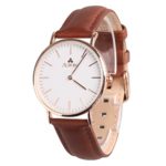 Aurora Men’s Metal Retro Casual Round Dial Quartz Analog Wrist Watch with Brown Leather Band-Rose Gold