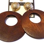 Clip-on Earrings Bohemian Wood Assorted Colors 2.5 inch Hoop Gold Tone Clip