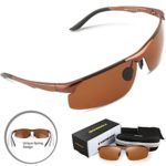 Torege Men’s Sports Style Polarized Sunglasses For Cycling Running Fishing Driving Golf Unbreakable Al-Mg Metal Frame Glasses M291 (Light Brown)
