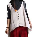 Mordenmiss Women’s New Sleeveless Tops Hi-Low Hemline Vest With Pockets