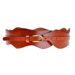 ZLYC Women Fashion Waviness Shape Design Cow Leather Buckle Wide Waist Belt