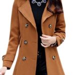Lingswallow Women’s Vintage Lapel Trench Coat Double Breasted Wool Jacket Brown