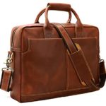 Iswee Leather Attache Briefcase Business Bag Shoulder Messenger Satchel Bags For Laptop Macbook for Men (Light Brown)