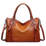 Best Deal- S-ZONE Women’s Vintage Genuine Leather Handbag Tote Shoulder Bag Large Capacity(Brown-medium)