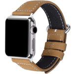 Apple Watch Band 42mm, Fullmosa Mosa Calf Leather Strap Replacement Band with Stainless Metal Clasp for iWatch Series 1 Series 2, Light Brown,42mm