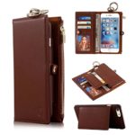 iPhone 6 Plus / 6S Plus Advanced PU Leather Magnetic Wallet Case – TYoung Classic Multifunctional Retro Folio Flip Case Detachable Cover with Credit Card Slots and Zipper Cash Compartments – Brown