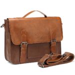 Zebella Vintage Pu Leather Briefcase Shoulder Business Laptop Messenger Bags Tote – Light Brown