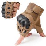JIUSY Tactical Gloves Military Fingerless Hard Rubber Knuckle Half Finger for Army Gear Sports Driving Shooting Paintball Riding Motorcycle Hunting Gloves Size Large Brown