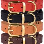BronzeDog Classic Basic Handmade Genuine Leather Dog Collar, Hardware Solid Brass Leather Collar for Dogs Small Medium Large Puppy Red Black Brown (Neck Size 9 1/2″-12 1/2″, Light Brown)