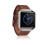 Fitbit Blaze Band With Frame Pinhen Genuine Leather Silver Housing Pull-up Leather Replacement Waterproof Strap with Adjust Clasp For Fitbit Smart Fitness Watchband (Dark Brown & Housing)