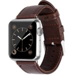 OUHENG Apple Watch Band 42mm, Retro Vintage Genuine Leather iWatch Replacement Strap for Apple Watch Series 1 Series 2, Dark Brown