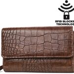 MUNDI Womens RFID Blocking Big Fat Wallet Clutch Organizer : Crocodile Pattern Brown