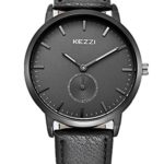 Wutan Mens Watches Black Leather Band Business Sport Quartz Wristwatches Fashion Casual Watch Waterproof Gifts for Friend
