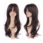 Long Curly Full Wig with Bangs Brown Japanese Kanekalon Fiber 20 Styles Heat Resistant Synthetic Wig 18.5” / 18.5 inch+Stretchable Elastic Wig Net for Women Girls Lady,#2 Dark brown