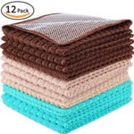 Kleanner SUPER PREMIUM Microfiber Kitchen Dish Towel Cloth With Poly Mesh Scrubber, Size 12 inch x 12 inch, 12-Packs ( Assorted Colors Dark Brown/ Light Brown/ Blue )