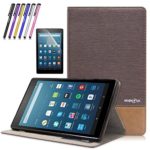Mignova Premium PU Leather Folio Smart Cover Case Auto Sleep /Wake for All-New Amazon Fire HD 8 Case (2016 6th Generation) + Screen Protector Film and Stylus Pen (Dark Brown)