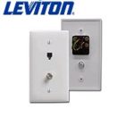 Leviton 40539-CMB Midsize Telephone/Video Wall Jack, 6P4C X F, Brown