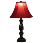 Home Source Industries LMP10788B Traditional Table Lamp with Red Fabric Shade, 25-Inch Tall, Deep Brown