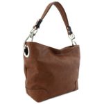 Hobo Shoulder Bag with Big Snap Hook Hardware (Brown)